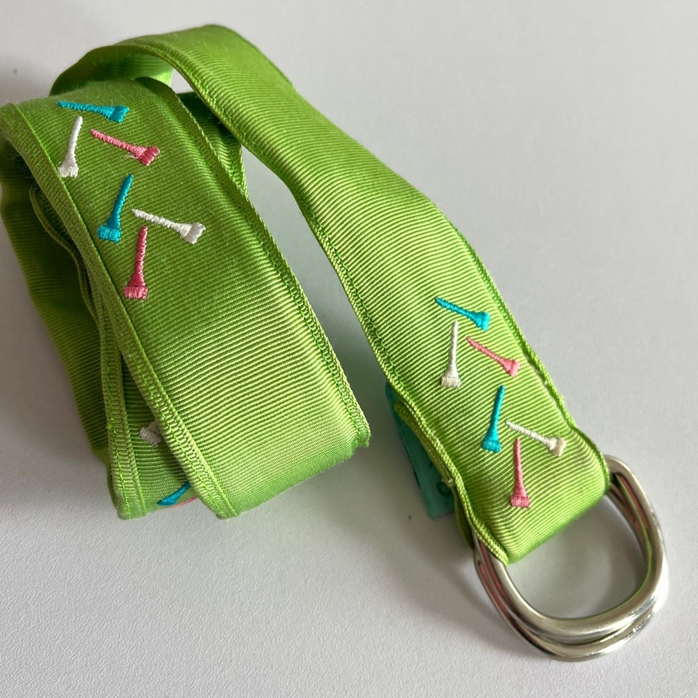 Eliza b golf grosgrain ribbon belt womens small tees green D ring preppy 32-34"